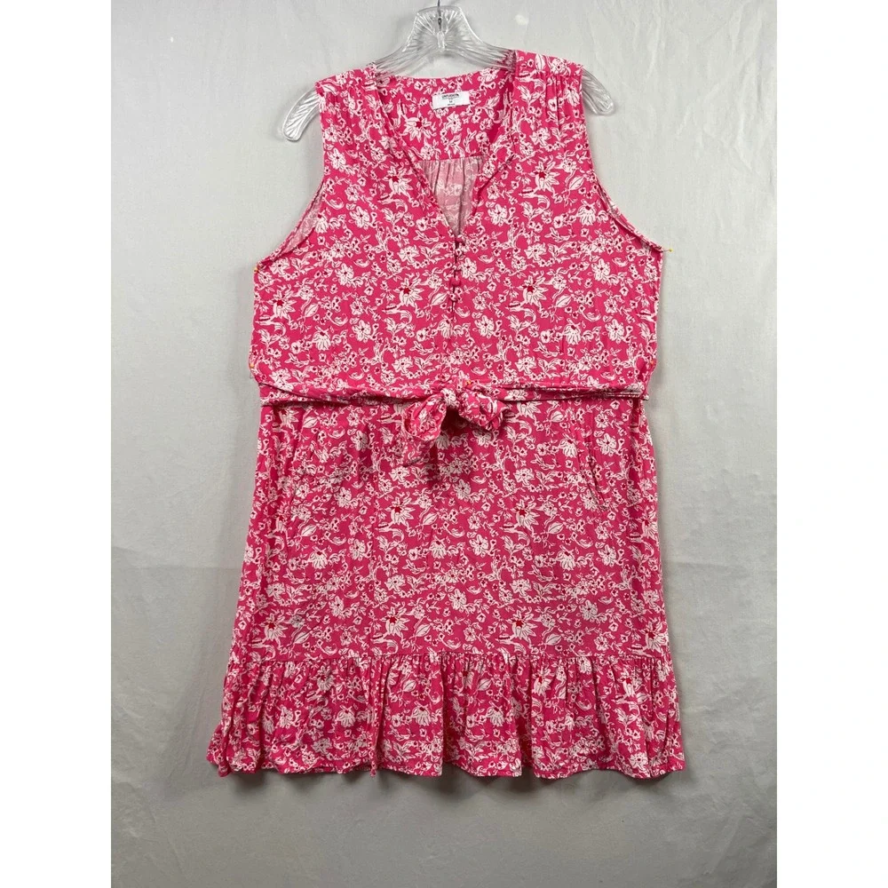 UNTUCKit Lucy Dress Women M Pink Floral Sleeveless Tie Waist Ruffle Hem Resort